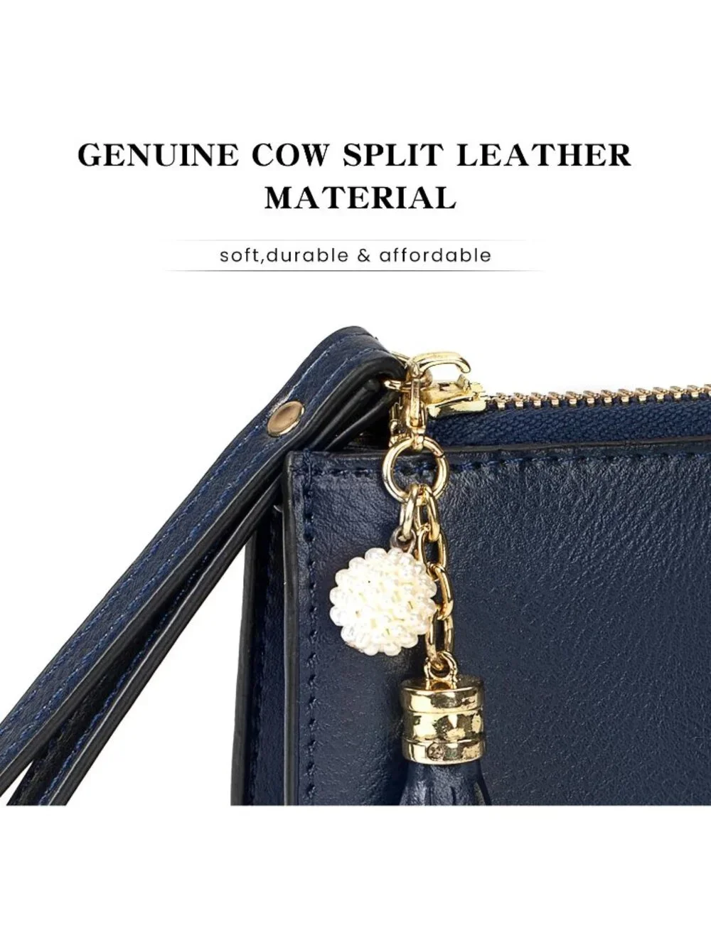 Women's Navy Blue Leather Wristlet Clutch Wallet RFID Credit Card Holder Purse